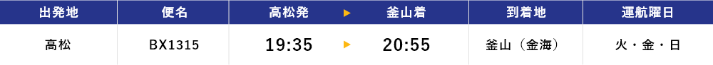 時刻表 行き（高松→釜山）