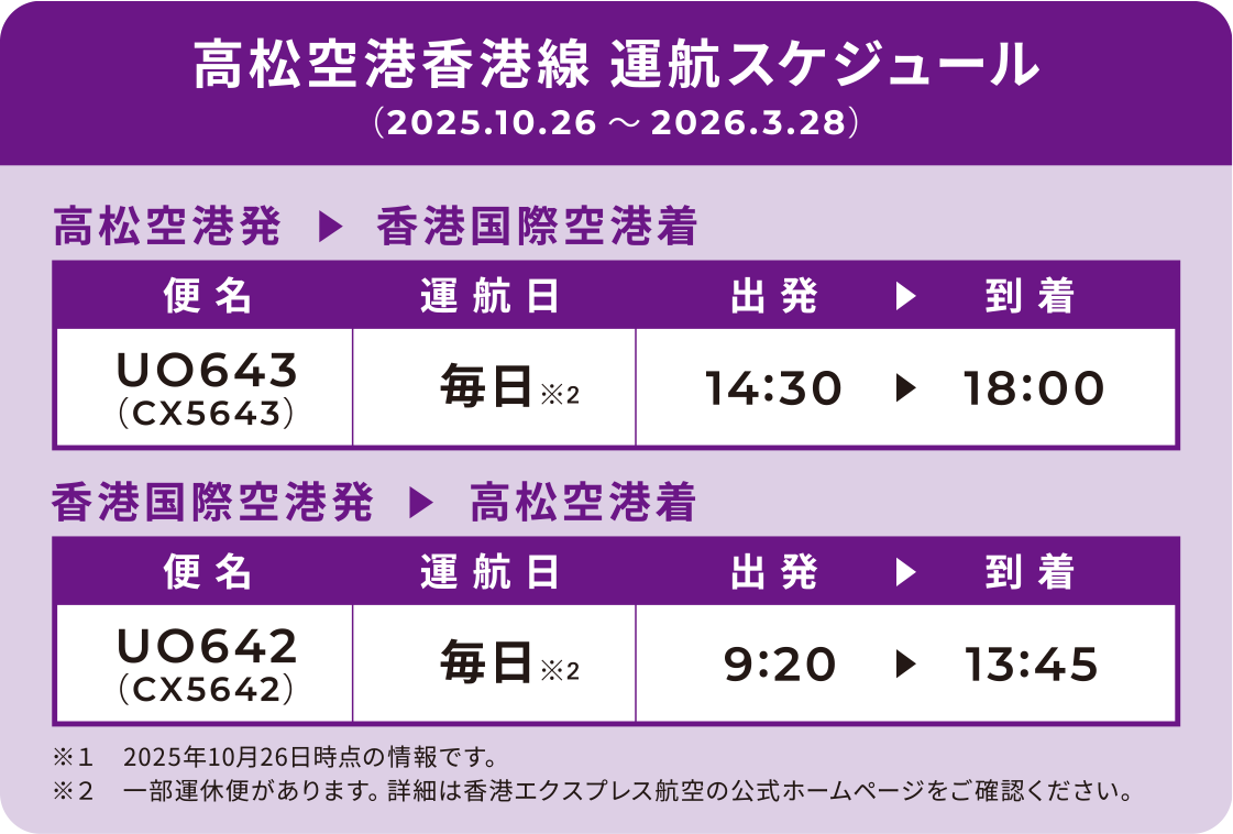 高松空港香港線　運航スケジュール